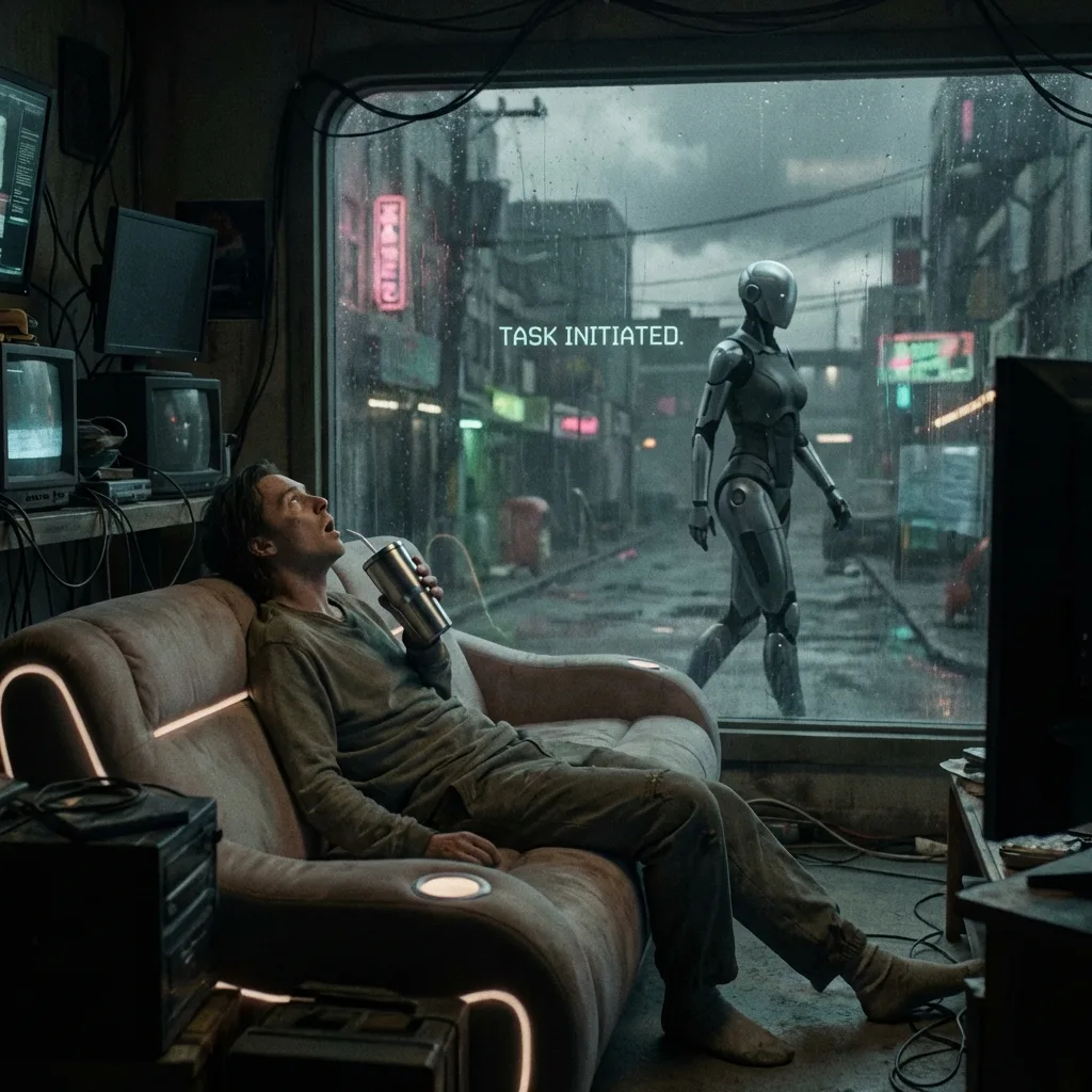 躺在沙發上下指令的人類